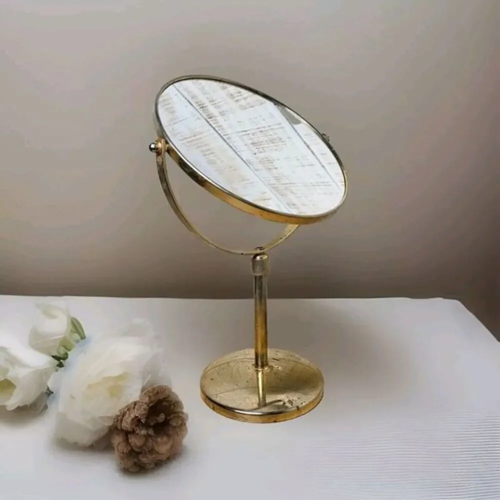 Vtg Gold Metal‎ Brass Vanity Double Mirror Swivel Standing